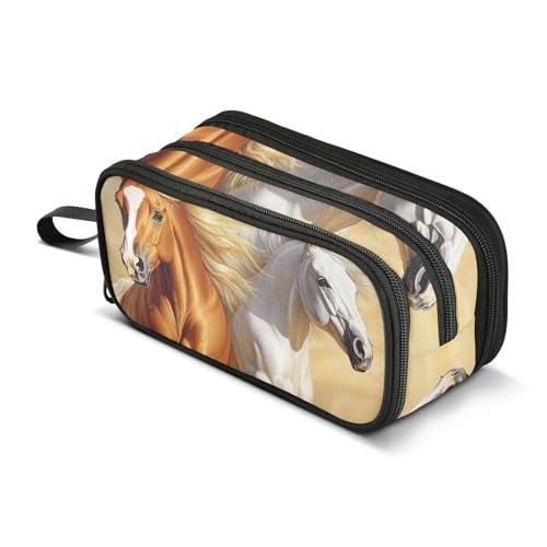 Quteprint Federmäppchen mit Reißverschluss, Motiv: Pferd, Ölgemälde, großes Fassungsvermögen, strapazierfähiges Federmäppchen mit 3 Fächern, für Schule, Uni, Büro, Organizer für Studenten, Teenager von Quteprint