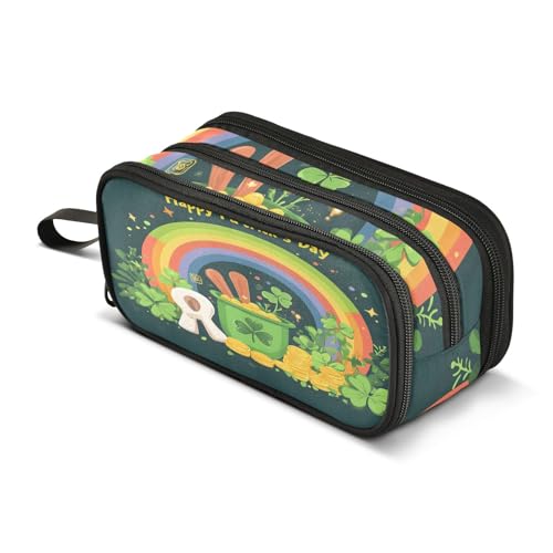 Quteprint Federmäppchen mit Reißverschluss, St. Patricks Day, Regenbogen-Topf, großes Fassungsvermögen, langlebiges Federmäppchen mit 3 Fächern, Schule, Uni, Büro, Organizer für Studenten, Teenager von Quteprint