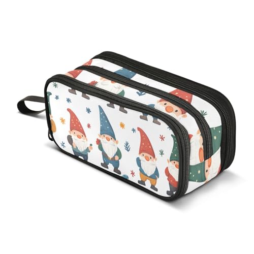 Quteprint Federmäppchen mit Reißverschluss, Weihnachts-Cartoon-Zwerge, großes Fassungsvermögen, langlebiges Federmäppchen mit 3 Fächern, Schule, Uni, Büro, Organizer für Studenten, Teenager von Quteprint