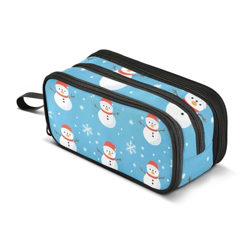 Quteprint Federmäppchen mit Reißverschluss, Weihnachts-Schneemann, Schneeflocke, großes Fassungsvermögen, strapazierfähiges Federmäppchen mit 3 Fächern, Schule, Uni, Büro, Organizer für Studenten von Quteprint