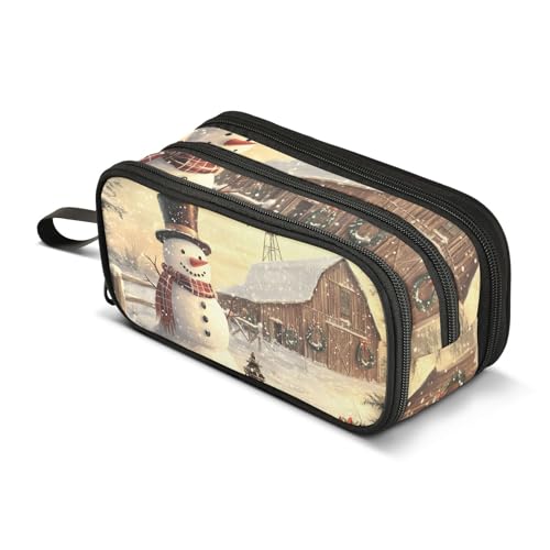 Quteprint Federmäppchen mit Reißverschluss, Weihnachts-Schneemann-Hut, Schal, großes Fassungsvermögen, strapazierfähiges Federmäppchen mit 3 Fächern, für Schule, Uni, Büro, Organizer für Studenten von Quteprint
