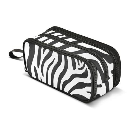 Quteprint Federmäppchen mit Reißverschluss, Zebra-Tiermuster, große Kapazität, strapazierfähiges Federmäppchen mit 3 Fächern, für Schule, Uni, Büro, Organizer für Studenten, Teenager, Erwachsene von Quteprint