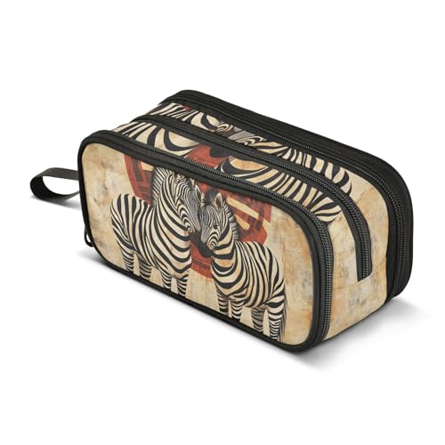 Quteprint Federmäppchen mit Reißverschluss, altes afrikanisches Tier?Zebra großes Fassungsvermögen, langlebiges Federmäppchen mit 3 Fächern, Schule, Uni, Büro, Organizer für Studenten, Teenager von Quteprint