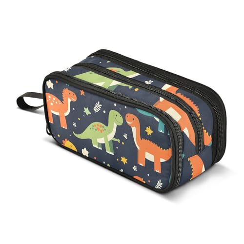 Quteprint Federmäppchen mit Reißverschluss, bunte Dinosaurier, große Kapazität, strapazierfähiges Federmäppchen mit 3 Fächern, für Schule, Uni, Büro, Organizer für Studenten, Teenager, Erwachsene von Quteprint