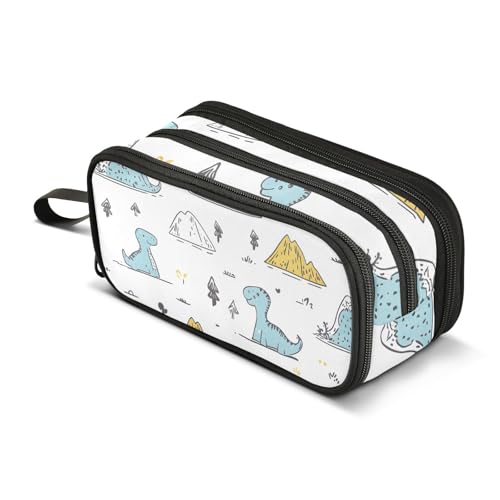 Quteprint Federmäppchen mit Reißverschluss, niedliche Cartoon-Dinosaurier, großes Fassungsvermögen, langlebiges Federmäppchen mit 3 Fächern, für Schule, Uni, Büro, Organizer für Studenten, Teenager von Quteprint