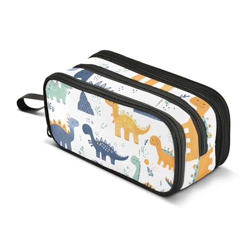 Quteprint Federmäppchen mit Reißverschluss, niedliche Dinosaurier, verspieltes Dino, großes Fassungsvermögen, langlebiges Federmäppchen mit 3 Fächern, für Schule, Uni, Büro, Organizer für Studenten von Quteprint