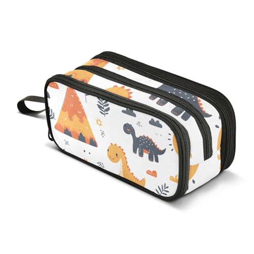 Quteprint Federmäppchen mit Reißverschluss, niedliche Dinosaurier-Vulkane, große Kapazität, langlebiges Federmäppchen mit 3 Fächern, für Schule, Uni, Büro, Organizer für Studenten, Teenager von Quteprint