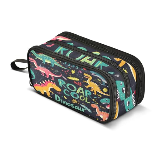 Quteprint Federmäppchen mit Reißverschluss, verschiedene coole Dinosaurier, großes Fassungsvermögen, strapazierfähiges Federmäppchen mit 3 Fächern, Schule, Uni, Büro, Organizer für Studenten, Teenager von Quteprint