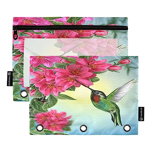 Quteprint Federmäppchen mit Vogelmotiv und Kolibri-Motiv, für 3-Ringbinder, 2 Stück, Reißverschluss, Federmäppchen mit transparentem Fenster, Federmäppchen, Ordnertaschen, Organizer für Büro, Zuhause, von Quteprint