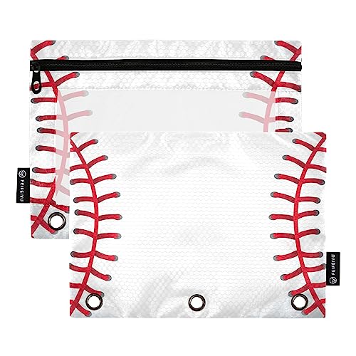 Quteprint Federmäppchen mit abstraktem Baseball-Muster für 3-Ringbinder, 2 Stück Federmäppchen mit Reißverschluss und transparentem Fenster, Federmäppchen, Ordnertaschen, Organizer-Tasche für Büro, von Quteprint