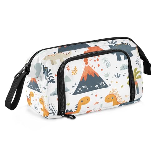 Quteprint Federmäppchen mit großem Fassungsvermögen, Cartoon-Dinosaurier, Vulkanbaum, tragbares Federmäppchen mit Reißverschluss, für Büro, Schule, Schreibwaren, Stiftebox für Teenager, Mädchen von Quteprint