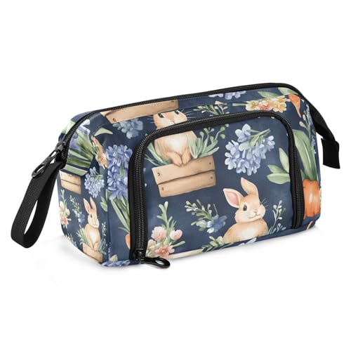 Quteprint Federmäppchen mit großem Fassungsvermögen, Garten, Blumenmuster, Osterhase, Karotten, tragbares Federmäppchen mit Reißverschluss, Büro, Schule, Schreibwaren-Tasche, Stiftebox für Teenager von Quteprint