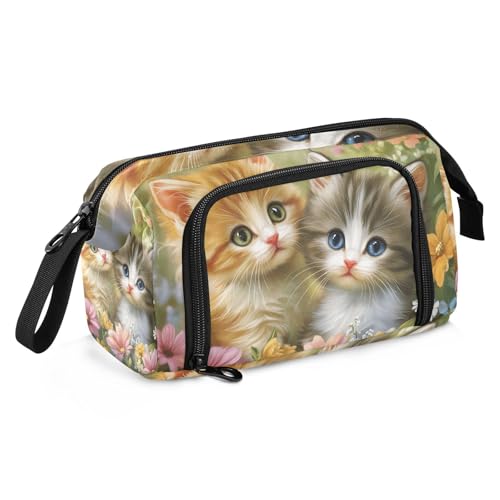 Quteprint Federmäppchen mit großem Fassungsvermögen, Garten, Schmetterling, Blumen, niedliche Katzen, tragbares Federmäppchen mit Reißverschluss, für Büro, Schule, Schreibwaren, Stiftebox für Teenager von Quteprint