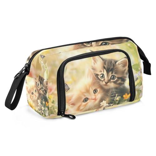 Quteprint Federmäppchen mit großem Fassungsvermögen, Garten, niedliche Katzen, Schmetterling, Blumen, tragbares Federmäppchen mit Reißverschluss, Büro, Schule, Schreibwaren, Stiftebox für Teenager von Quteprint