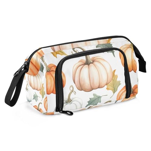 Quteprint Federmäppchen mit großem Fassungsvermögen, Motiv: Aquarell, Kürbisse, Blätter, tragbares Federmäppchen mit Reißverschluss, für Büro, Schule, Schreibwaren, Stiftebox für Teenager, Mädchen von Quteprint