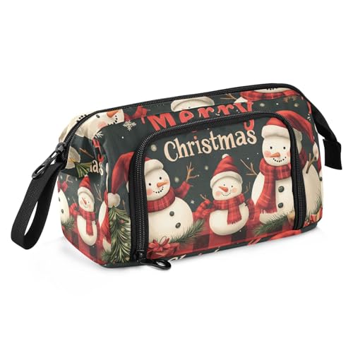 Quteprint Federmäppchen mit großem Fassungsvermögen, Motiv: Frohe Weihnachten, Schneemann, Schneeflocken, tragbares Federmäppchen mit Reißverschluss, für Büro, Schule, Schreibwaren, Stiftebox für von Quteprint