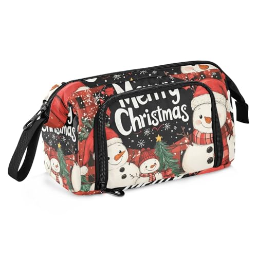 Quteprint Federmäppchen mit großem Fassungsvermögen, Motiv: Frohe Weihnachten, niedlicher Schneemann, tragbares Federmäppchen mit Reißverschluss, für Büro, Schule, Schreibwaren, Stiftebox für Teenager von Quteprint