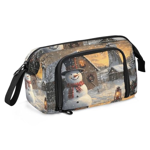 Quteprint Federmäppchen mit großem Fassungsvermögen, Weihnachten, Winter, Schneemann, Mütze, Schal, tragbares Federmäppchen mit Reißverschluss, Büro, Schule, Schreibwaren-Tasche, Stiftebox für von Quteprint