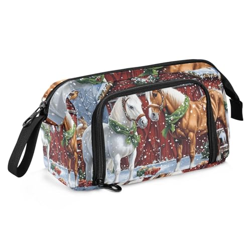 Quteprint Federmäppchen mit großem Fassungsvermögen, Winter, Weihnachten, Pferd, Vögel, tragbares Federmäppchen mit Reißverschluss, für Büro, Schule, Schreibwaren, Stiftebox für Teenager, Mädchen von Quteprint