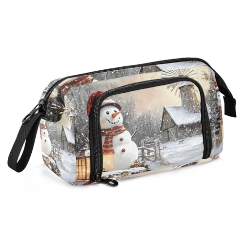 Quteprint Federmäppchen mit großem Fassungsvermögen, Winter, Weihnachten, Schneemann, Hut, tragbares Federmäppchen mit Reißverschluss, Büro, Schule, Schreibwaren-Tasche, Stiftebox für Teenager von Quteprint