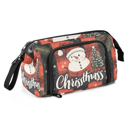 Quteprint Federmäppchen mit großem Fassungsvermögen, Winter, kariert, Weihnachten, Schneemann, tragbares Federmäppchen mit Reißverschluss, für Büro, Schule, Schreibwaren, Stiftebox für Teenager von Quteprint