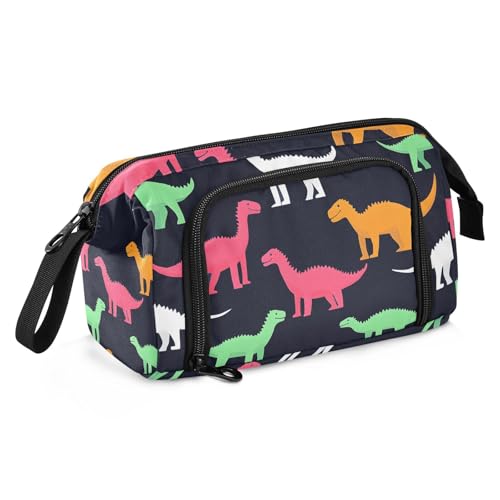 Quteprint Federmäppchen mit großem Fassungsvermögen, buntes Dinosaurier-Tiermuster, tragbares Federmäppchen mit Reißverschluss, für Büro, Schule, Schreibwaren, Stiftebox für Teenager, Mädchen, Jungen von Quteprint