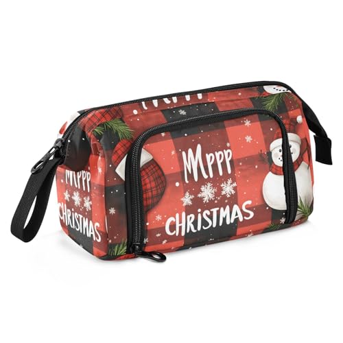 Quteprint Federmäppchen mit großem Fassungsvermögen, kariert, Weihnachten, Schneemann, Socken, tragbares Federmäppchen mit Reißverschluss, für Büro, Schule, Schreibwaren, Stiftebox für Teenager von Quteprint