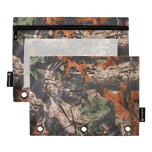 Quteprint Forest Tree Camouflage Camo Federmäppchen für 3-Ringordner, 2 Stück Reißverschluss Federmäppchen mit transparentem Fenster, Bleistiftbeutel, Ordnertaschen, Organizer-Tasche für Büro, von Quteprint