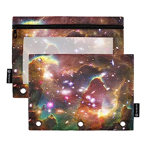 Quteprint Galaxy Space Nebula Universe Pencil Pouch for 3 Ring Binder, 2 Pack Zipper Pencil Case with Clear Window, Pencil Bags Binder Pockets Organizer Case for Office Home Makeup Supplies von Quteprint