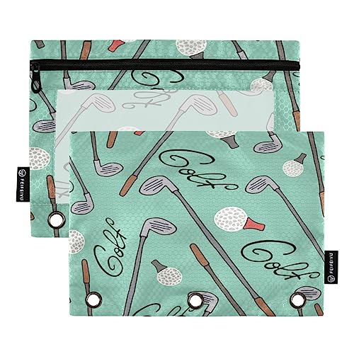 Quteprint Golf Clubs Sport Ball Pencil Pouch for 3 Ring Binder, 2 Pack Zipper Pencil Case with Clear Window, Pencil Bags Binder Pockets Organizer Case for Office Home Makeup Supplies von Quteprint