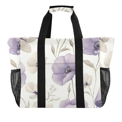 Quteprint Große wasserdichte Reisetasche für Damen und Herren, Aquarell-Blumenmohnblumen, Strandtasche mit Futter und Taschen, wiederverwendbare Einkaufstasche für Lebensmittel, Wäsche, Küche, Pool von Quteprint