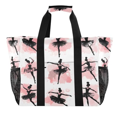 Quteprint Große wasserdichte Reisetasche für Damen und Herren, Ballerina, Balletttänzerin, Segeltuch, Strandtasche mit Futter und Taschen, wiederverwendbare Einkaufstasche für Lebensmittel, Wäsche von Quteprint
