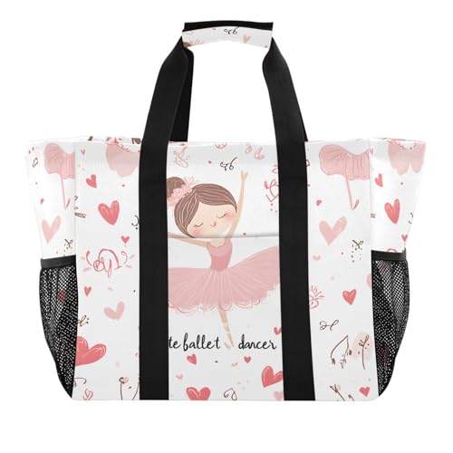 Quteprint Große wasserdichte Reisetasche für Damen und Herren, Ballerina, süßes Ballettmädchen, Segeltuch, Strandtasche mit Futter und Taschen, wiederverwendbare Einkaufstasche für Lebensmittel/Wäsche von Quteprint