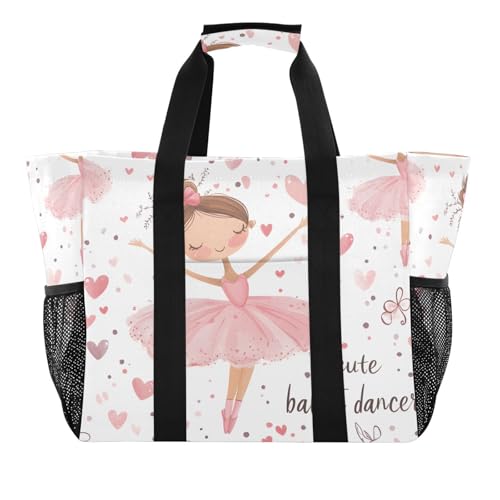 Quteprint Große wasserdichte Reisetasche für Damen und Herren, Ballettmädchen, Ballerina, Segeltuch, Strandtasche mit Futter und Taschen, wiederverwendbare Einkaufstasche für Lebensmittel, Wäsche von Quteprint