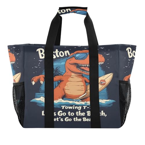 Quteprint Große wasserdichte Reisetasche für Damen und Herren, Dinosaurier-Meer, Snowboard, Segeltuch, Strandtasche mit Futter und Taschen, wiederverwendbare Einkaufstasche für Lebensmittel, Wäsche von Quteprint