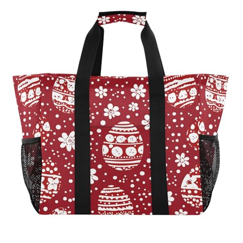 Quteprint Große wasserdichte Reisetasche für Damen und Herren, Frohe Ostern, Blumeneier, Segeltuch, Strandtasche mit Futter und Taschen, wiederverwendbare Einkaufstasche für Lebensmittel, Wäsche von Quteprint