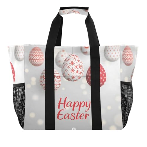 Quteprint Große wasserdichte Reisetasche für Damen und Herren, Frohe Ostern, hängende Eier, Segeltuch, Strandtasche mit Futter und Taschen, wiederverwendbare Einkaufstasche für Lebensmittel, Wäsche von Quteprint
