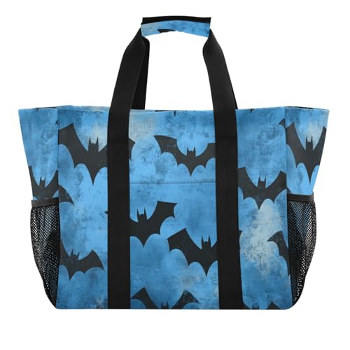 Quteprint Große wasserdichte Reisetasche für Damen und Herren, Halloween-Fledermäuse, Segeltuch, Strandtasche mit Futter und Taschen, wiederverwendbare Einkaufstasche für Lebensmittel, Wäsche, Küche von Quteprint