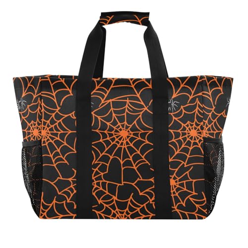 Quteprint Große wasserdichte Reisetasche für Damen und Herren, Halloween-Spinnennetze, Segeltuch, Strandtasche mit Futter und Taschen, wiederverwendbare Einkaufstasche für Lebensmittel, Wäsche, Küche von Quteprint