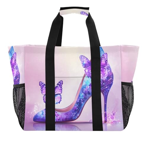 Quteprint Große wasserdichte Reisetasche für Damen und Herren, High Heels Schuhe, Schmetterling, Segeltuch, Strandtasche mit Futter und Taschen, wiederverwendbare Einkaufstasche für Lebensmittel Quteprint Große wasserdichte Reisetasche für Damen und Herren, High Heels Schuhe, Schmetterling, Segeltuch, Strandtasche mit Futter und Taschen, wiederverwendbare Einkaufstasche für Lebensmittel von Quteprint