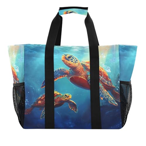 Quteprint Große wasserdichte Reisetasche für Damen und Herren, Meeresschildkröte, Segeltuch, Strandtasche mit Futter und Taschen, wiederverwendbare Einkaufstasche für Lebensmittel, Wäsche, Küche, Pool von Quteprint