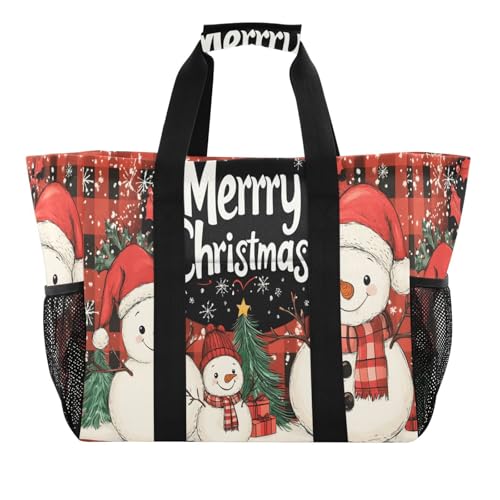 Quteprint Große wasserdichte Reisetasche für Damen und Herren, Motiv: Frohe Weihnachten, niedlicher Schneemann, Segeltuch, Strandtasche mit Futter und Taschen, wiederverwendbare Einkaufstasche für von Quteprint