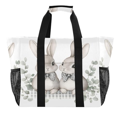 Quteprint Große wasserdichte Reisetasche für Damen und Herren, Osterhasen, Fliegen, Segeltuch, Strandtasche mit Futter und Taschen, wiederverwendbare Einkaufstasche für Lebensmittel, Wäsche, Küche von Quteprint