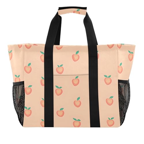 Quteprint Große wasserdichte Reisetasche für Damen und Herren, Pfirsichmuster, Segeltuch, Strandtasche mit Futter und Taschen, wiederverwendbare Einkaufstasche für Lebensmittel, Wäsche, Küche, Pool von Quteprint