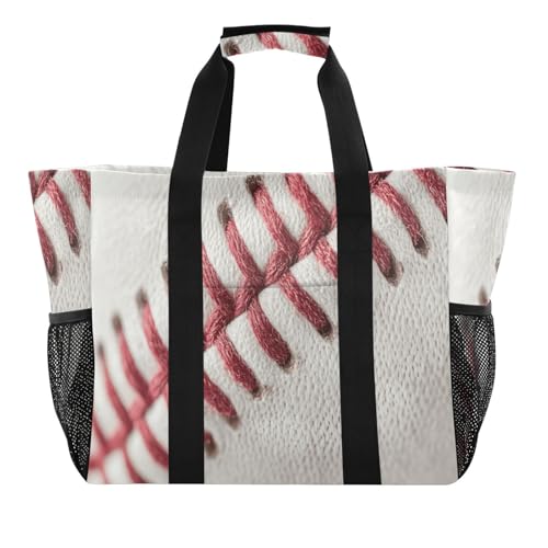Quteprint Große wasserdichte Reisetasche für Damen und Herren, Sport-Baseball-Spitze, Segeltuch, Strandtasche mit Futter und Taschen, wiederverwendbare Einkaufstasche für Lebensmittel, Wäsche, Küche von Quteprint