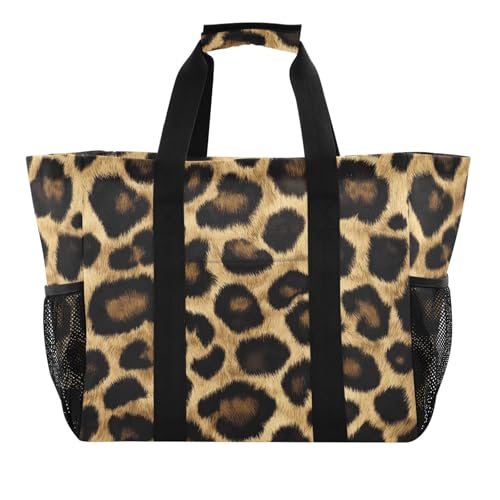 Quteprint Große wasserdichte Reisetasche für Damen und Herren, Tier-Leopardenmuster, Segeltuch, Strandtasche mit Futter und Taschen, wiederverwendbare Einkaufstasche für Lebensmittel, Wäsche, Küche von Quteprint