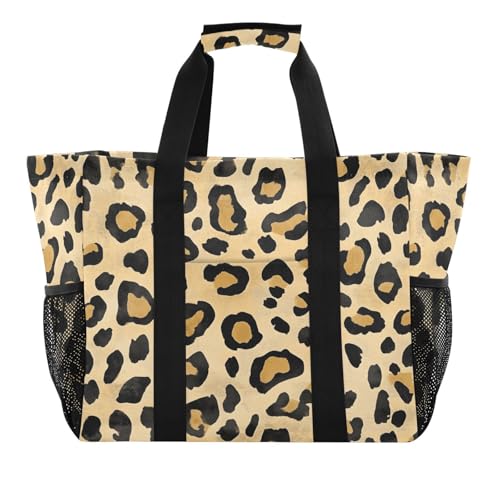 Quteprint Große wasserdichte Reisetasche für Damen und Herren, Tier-Leopardenmuster, Segeltuch, Strandtasche mit Futter und Taschen, wiederverwendbare Einkaufstasche für Lebensmittel, Wäsche, Küche von Quteprint