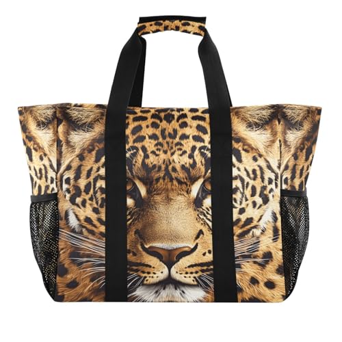 Quteprint Große wasserdichte Reisetasche für Damen und Herren, Tier-Leopardenmuster, Strandtasche mit Futter und Taschen, wiederverwendbare Einkaufstasche für Lebensmittel, Wäsche, Küche, Pool von Quteprint