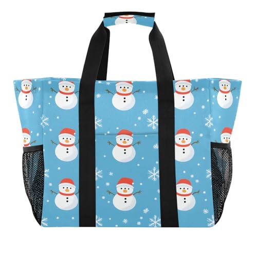 Quteprint Große wasserdichte Reisetasche für Damen und Herren, Weihnachten, Schneemann, Schneeflocke, Segeltuch, Strandtasche mit Futter und Taschen, wiederverwendbare Einkaufstasche für Lebensmittel von Quteprint
