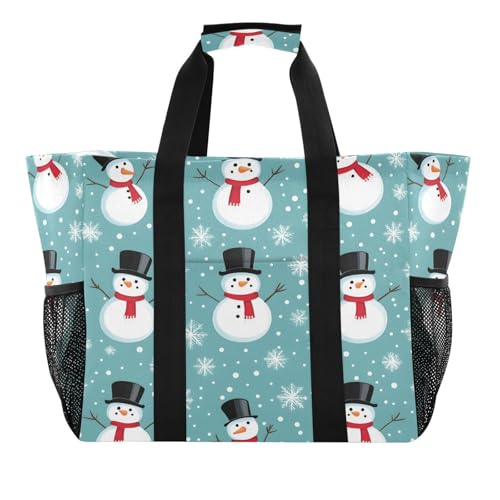 Quteprint Große wasserdichte Reisetasche für Damen und Herren, Weihnachten, Schneemann, Schneeflocke, Winter, Segeltuch, Strandtasche mit Futter und Taschen, wiederverwendbare Einkaufstasche für von Quteprint